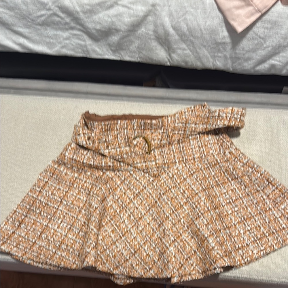 Express Orange Mini Skater Skirt with Pleated Wrap
